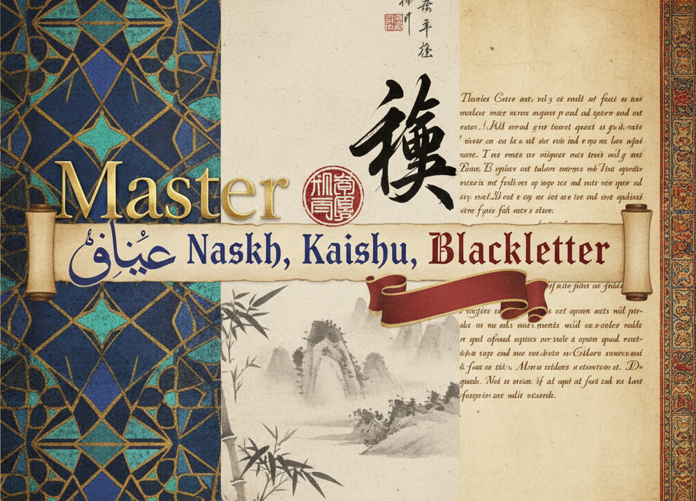 Naskh, Kaishu, Blackletter 