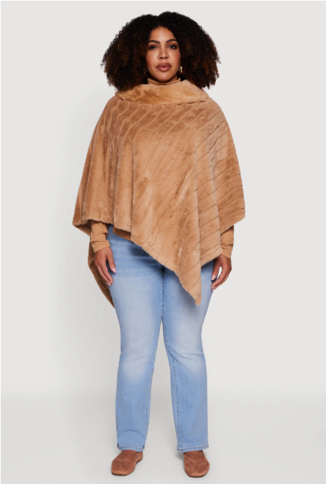 Plus Size Faux Fur Solid Funne