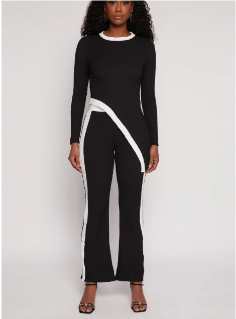 Contrast Trim Textured Knit Pa
