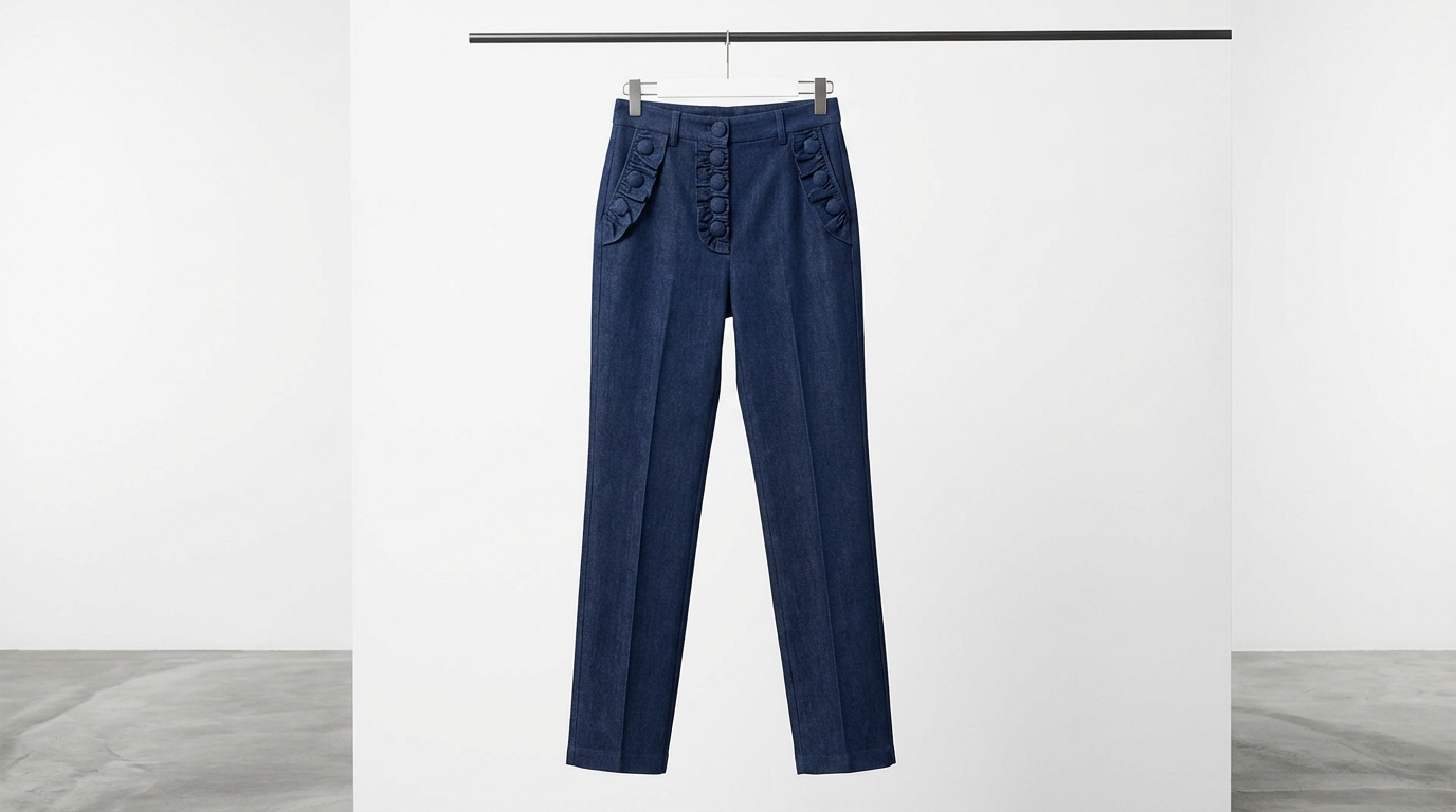 Straight-leg Ruffled Button Trousers - Women's Faux Jeans