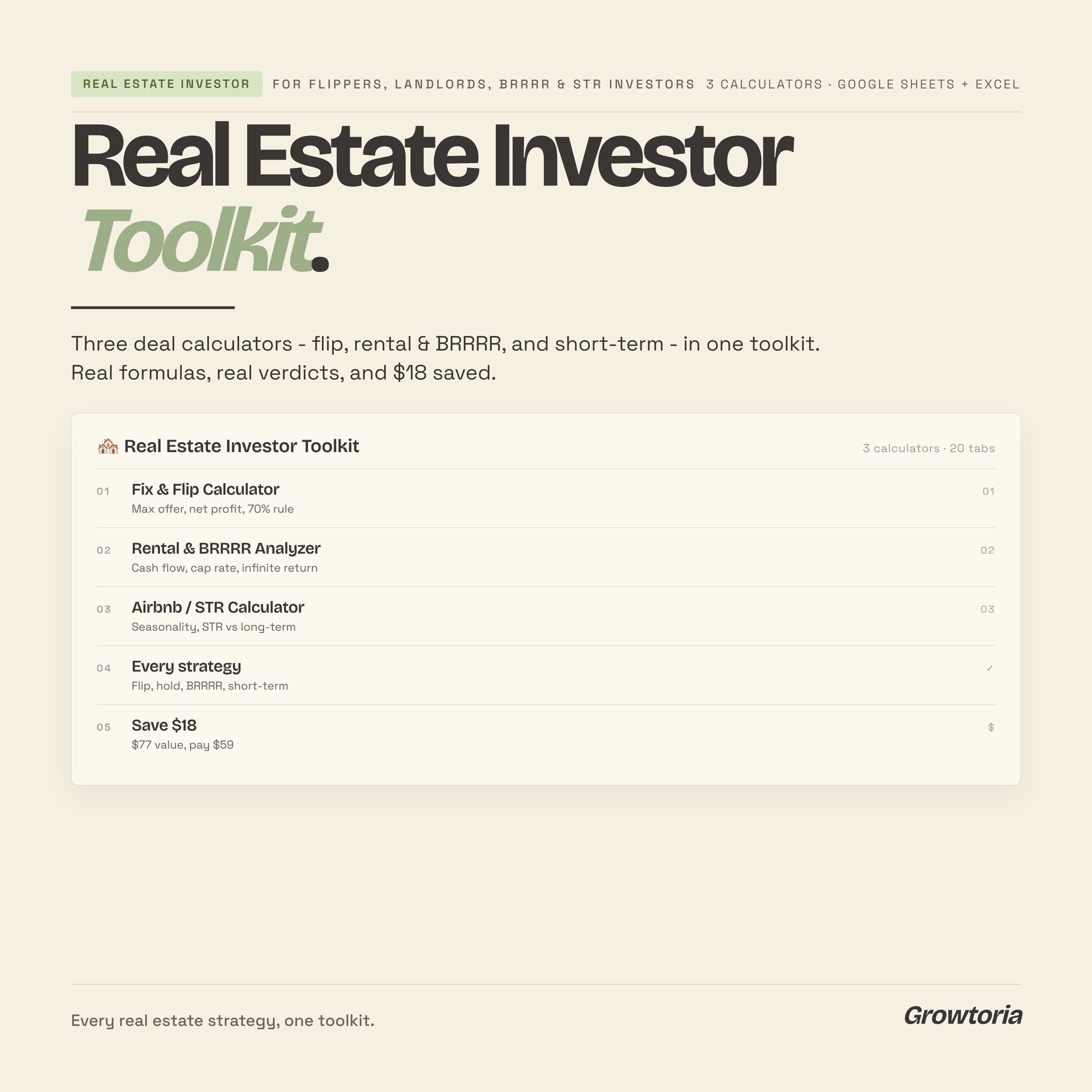 Real Estate Investor Toolkit — 3 Deal Calculators