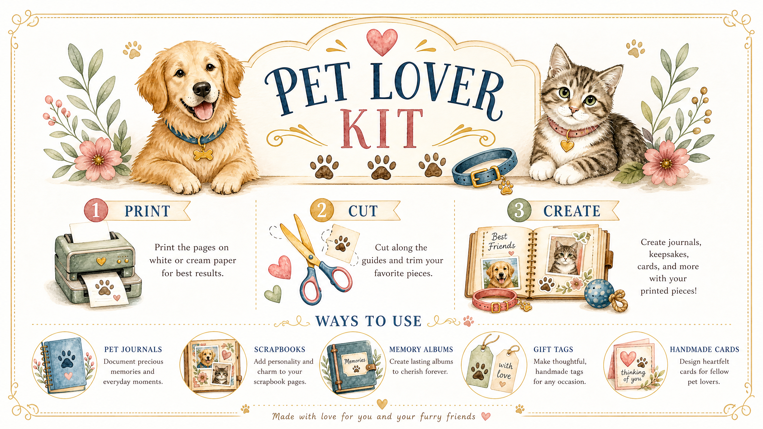 Heartwarming Watercolor Pet Lover Kit | 10-Page Premium Digital Printable