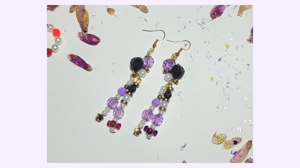 Ornamental duo — Amethyst-night-pearl, faceted glass, gold with star accents