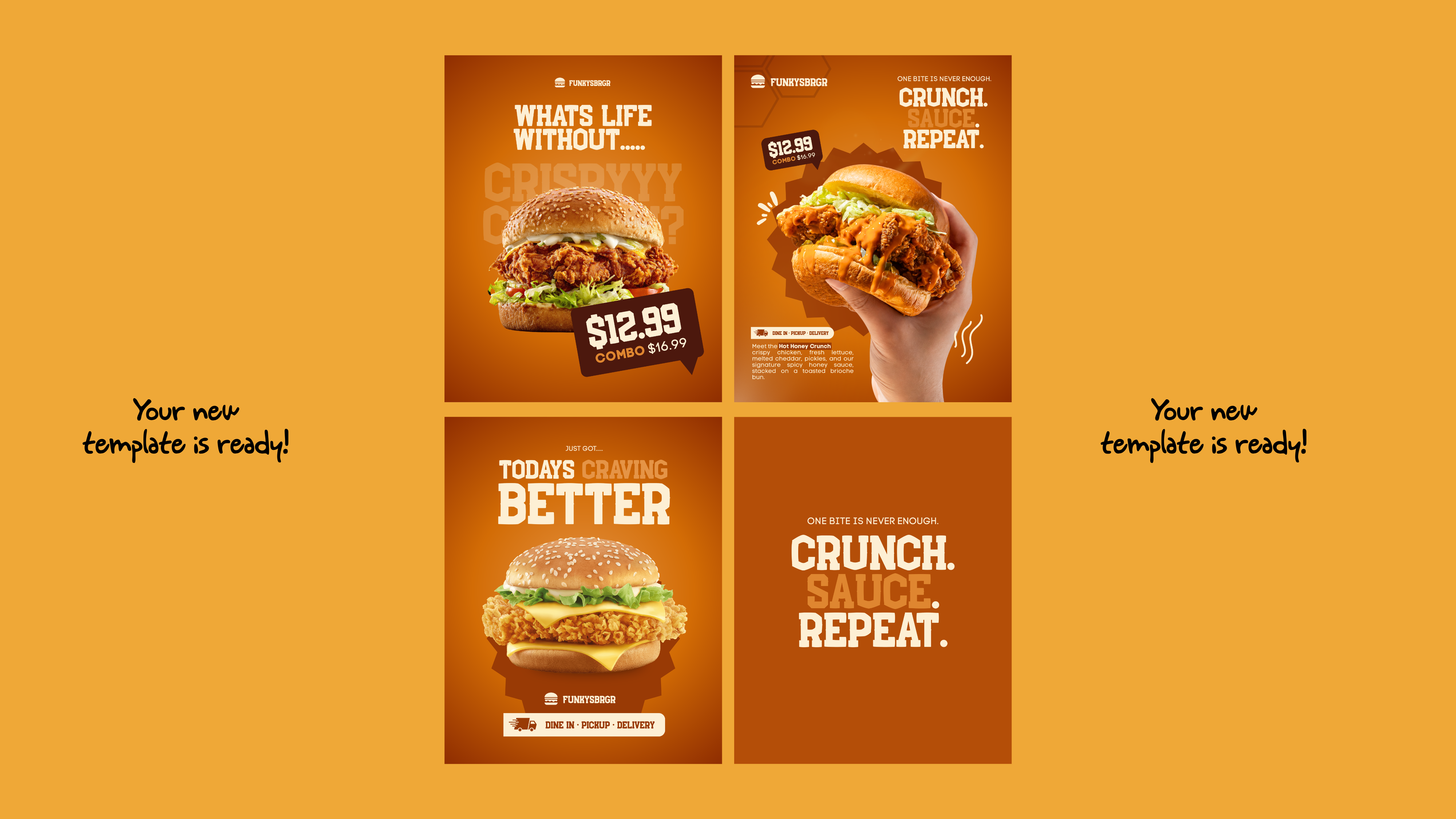 Restaurant Social Media Canva Templates | 5 Food & Burger Posts