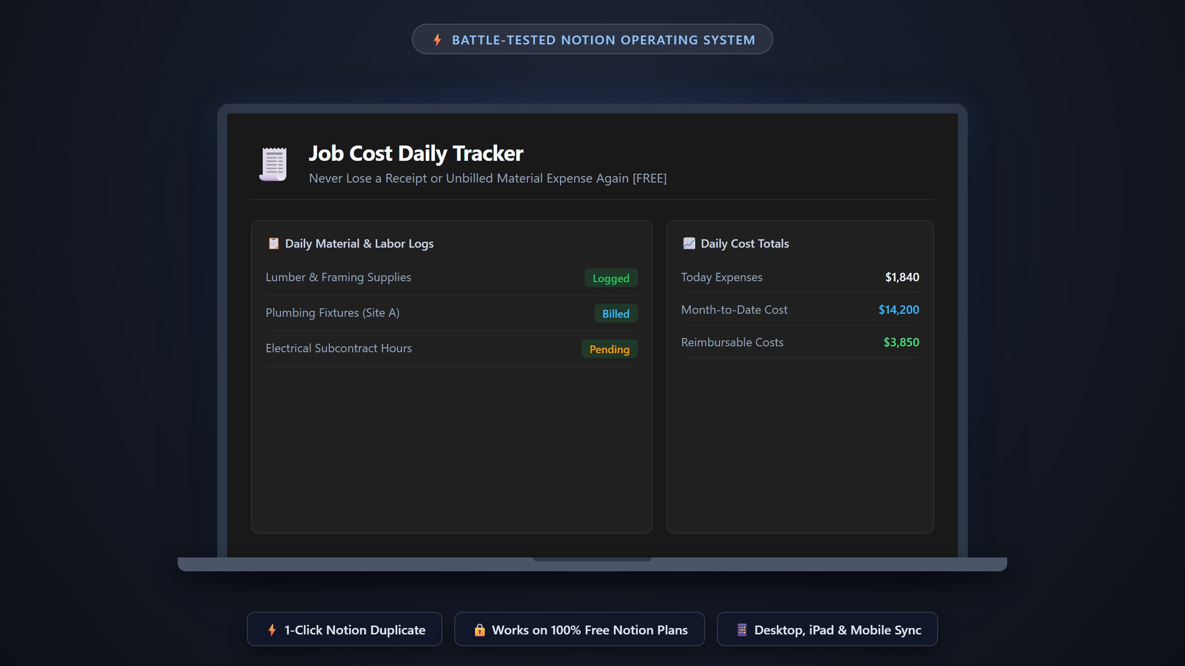 Job Cost Daily Tracker — Never Lose a Receipt Again [FREE]