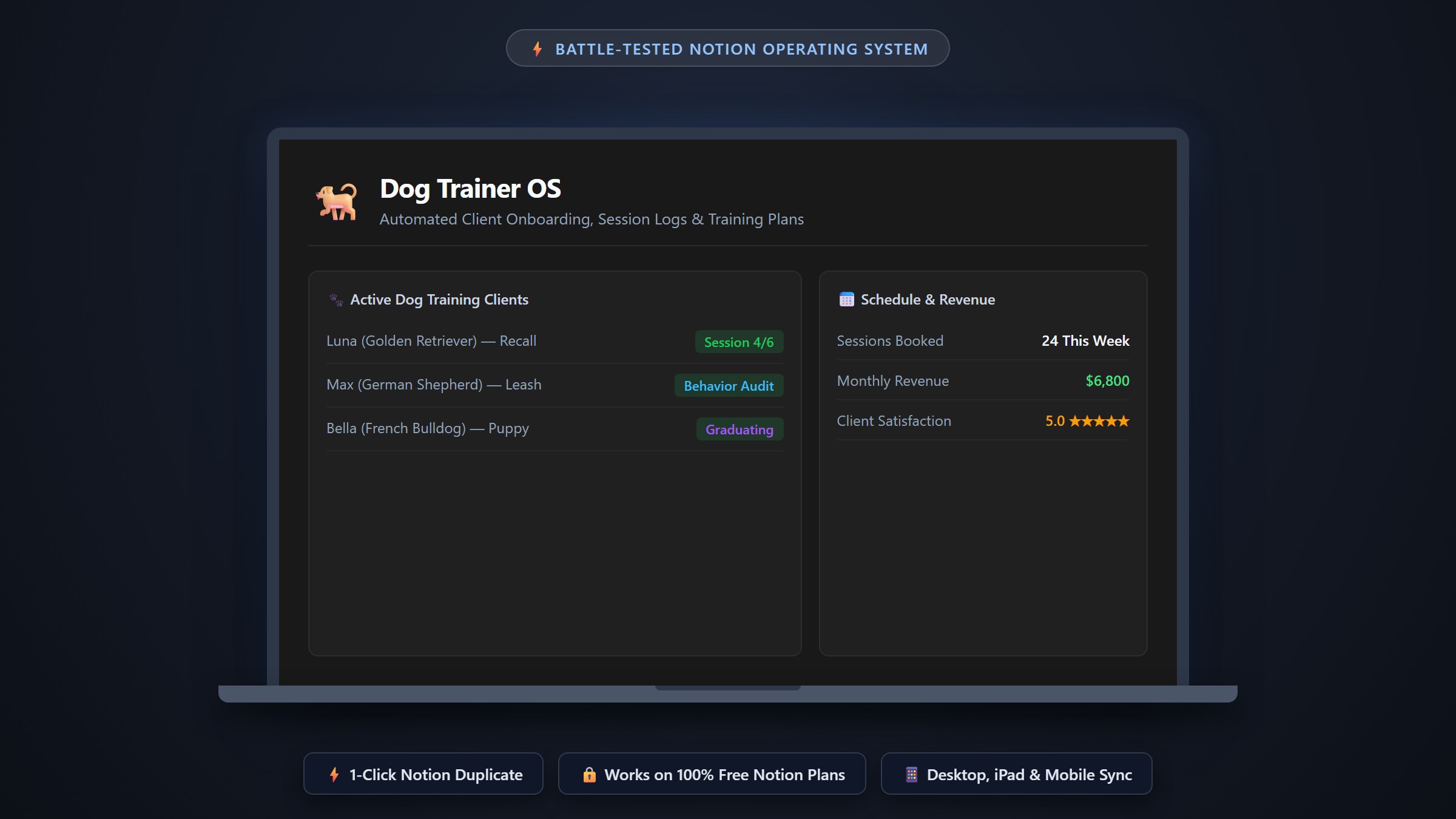 Dog Trainer OS — Run Your Entire Training Business from One Notion Page