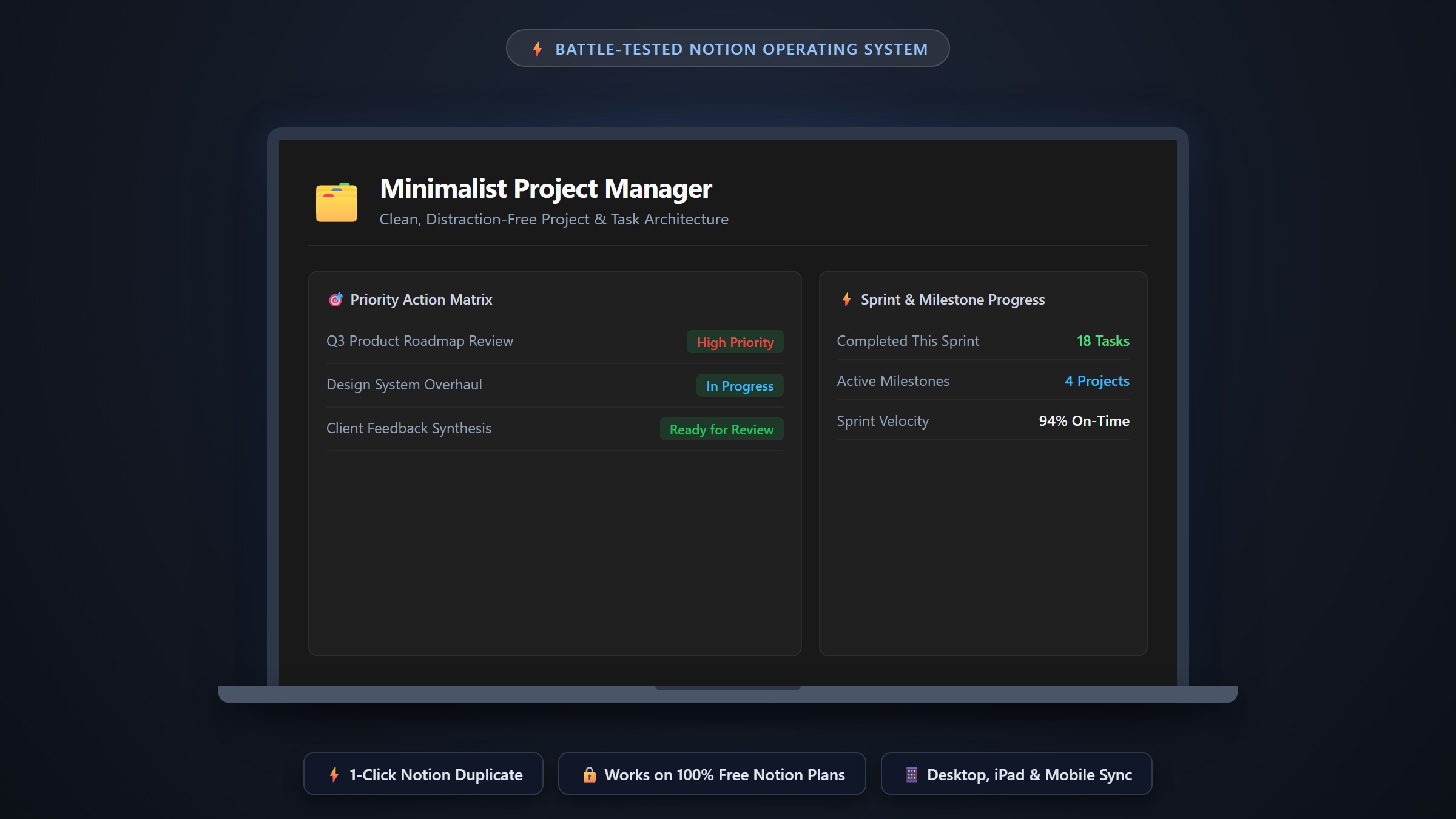 Minimalist Project Manager — Board, List and Calendar in Notion