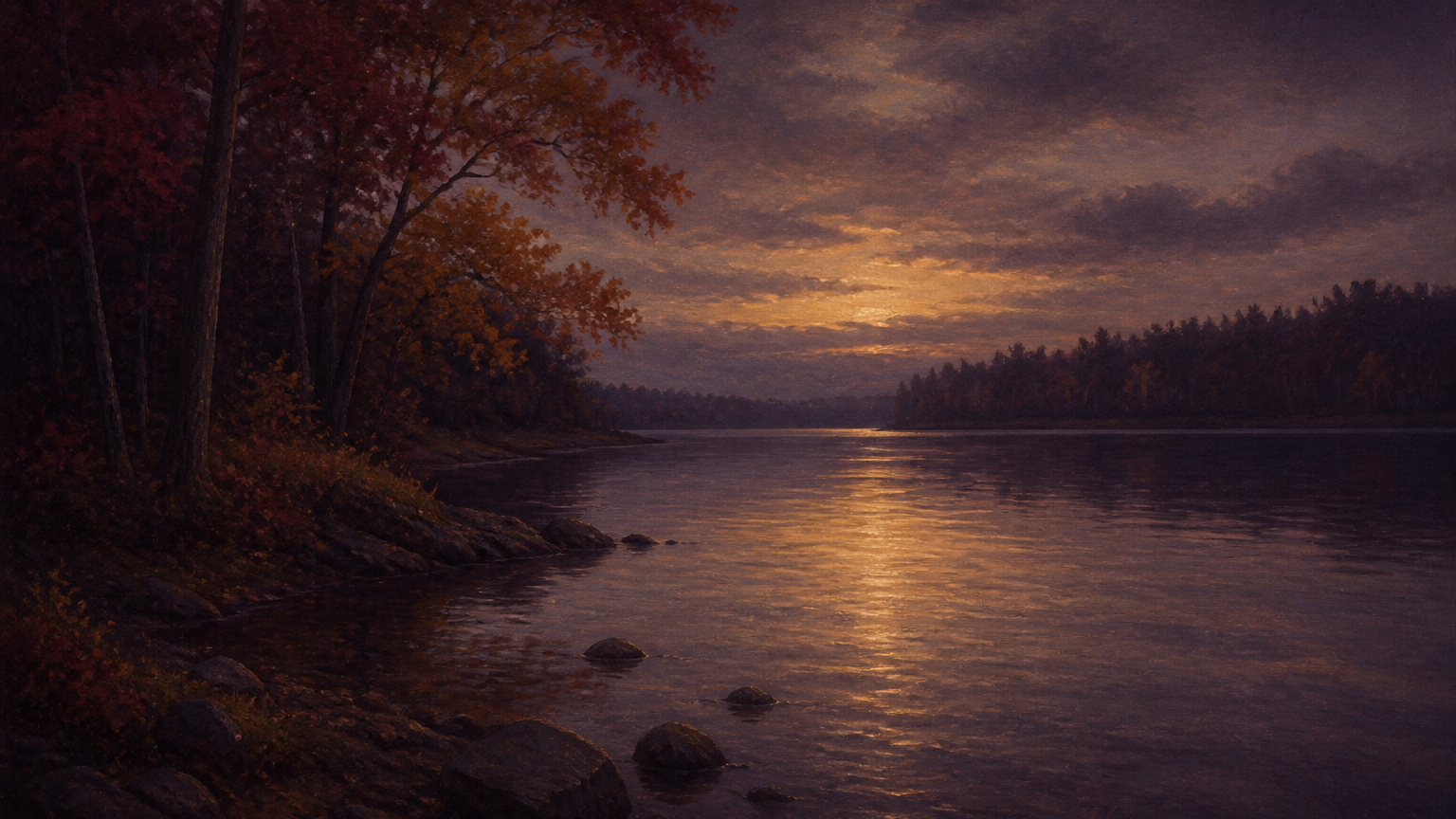 Last Light on the Shore – Vintage Autumn Lake Sunset Printable