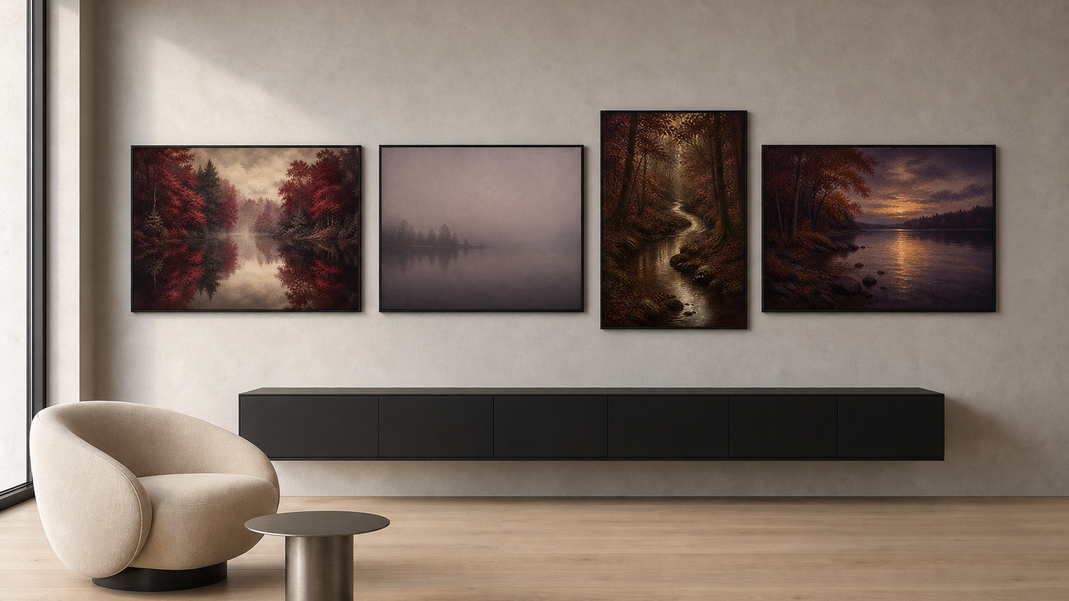 Stillwater Autumn Collection – Set of 4 Moody Lake & River Prints