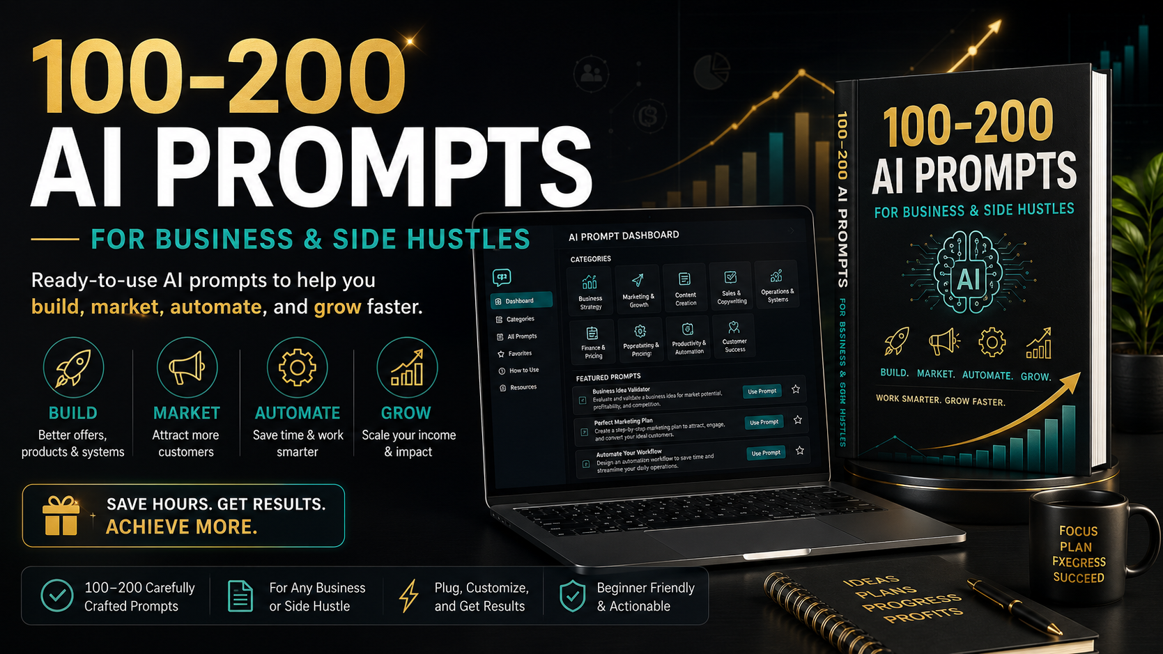 100–200 AI Prompts for Business & Side Hustles cover