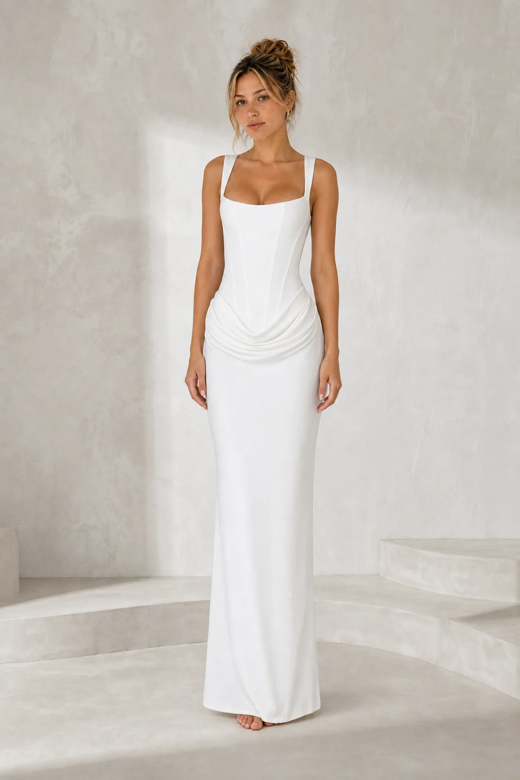 Draped Square-Neck Maxi Dress