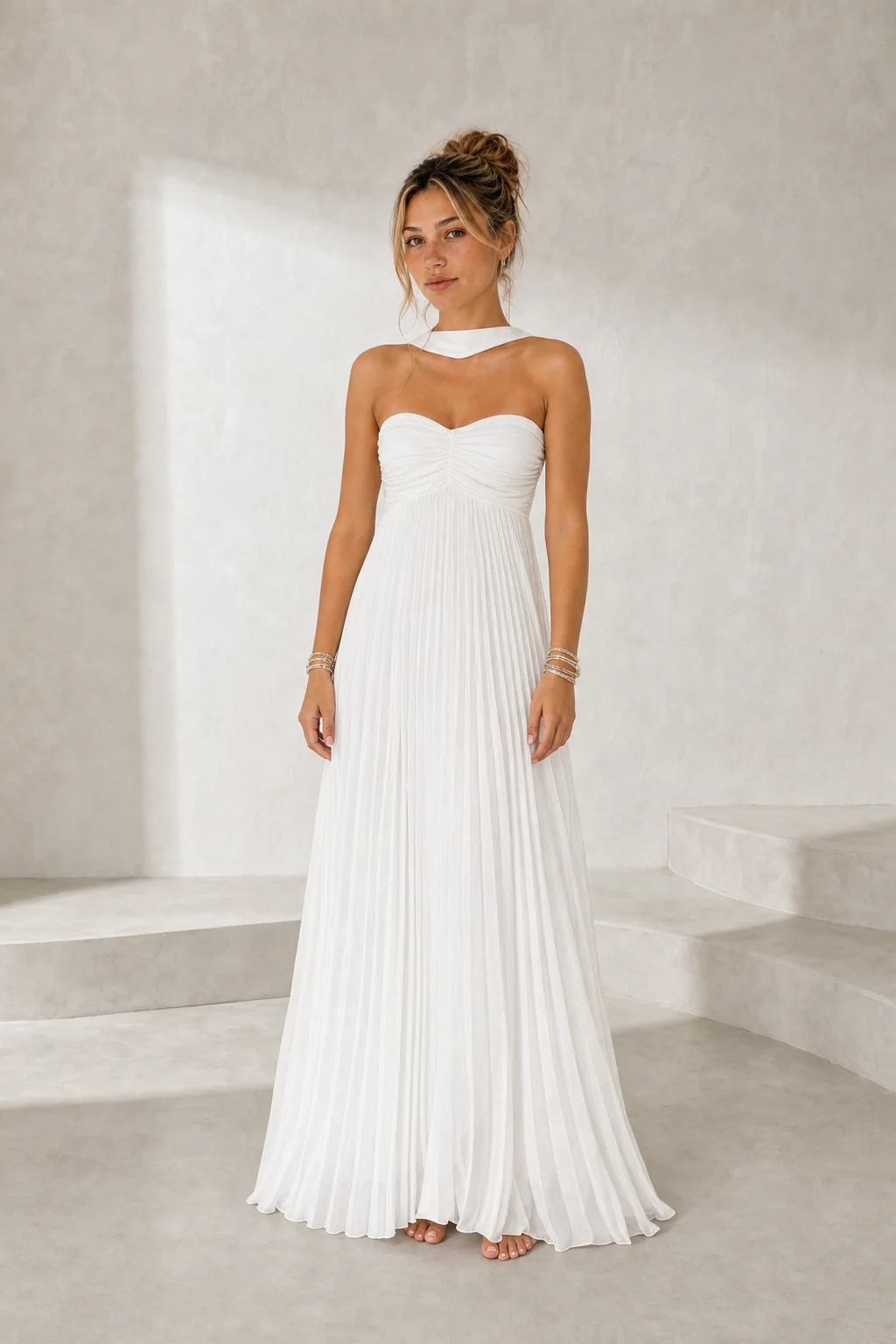 Pleated Backless Maxi Dress