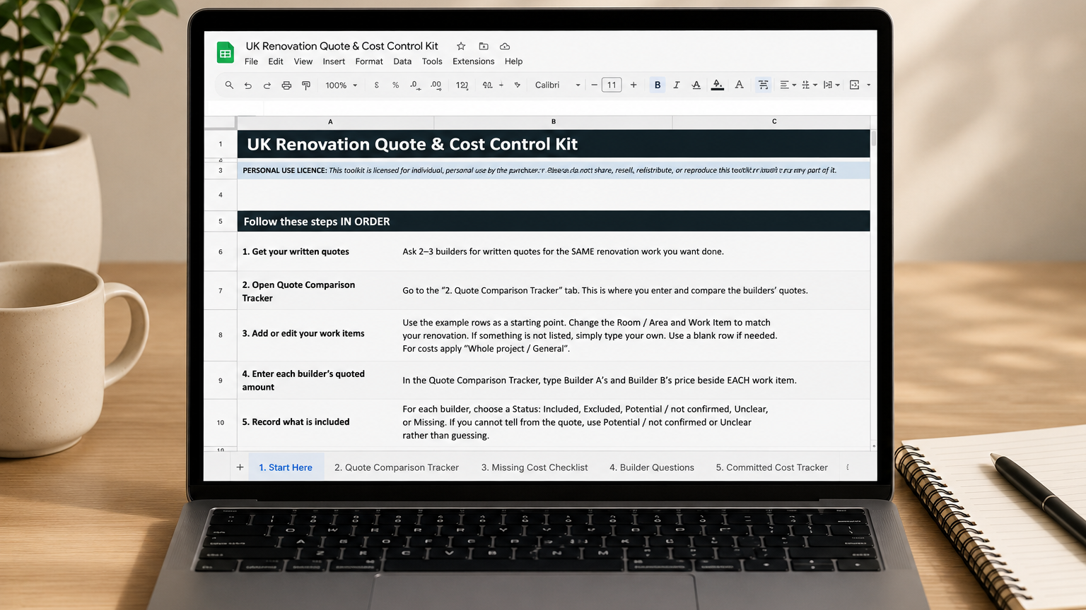 UK Renovation Quote & Cost Control Kit