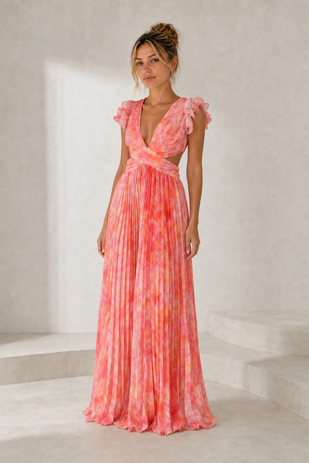 Printed Lace-Up Back Maxi Dress