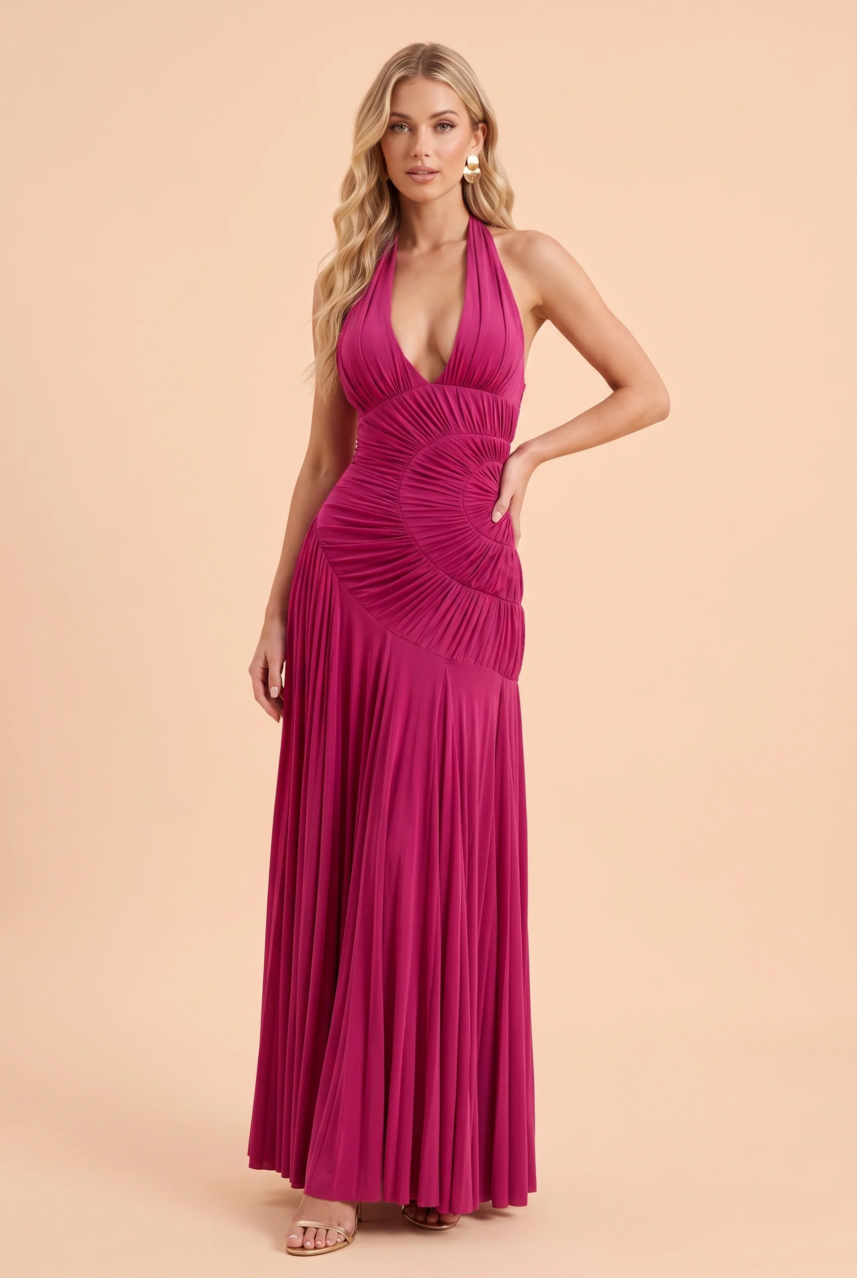 Backless Halter-Neck Maxi Dress