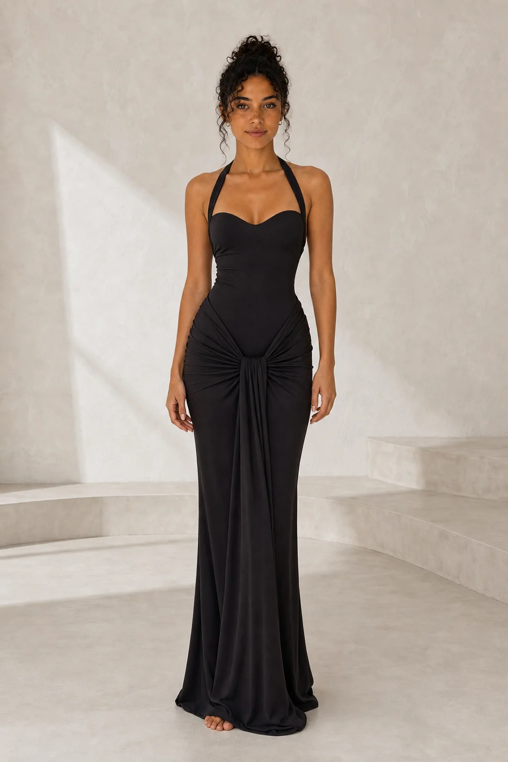 Halter-Neck Backless Lace-Up Maxi Dress