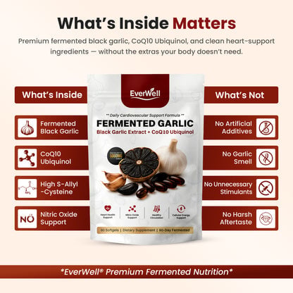 EverWell® Fermented Black Garlic Extract + CoQ10 Ubiquinol | 6000mg Odorless Softgels