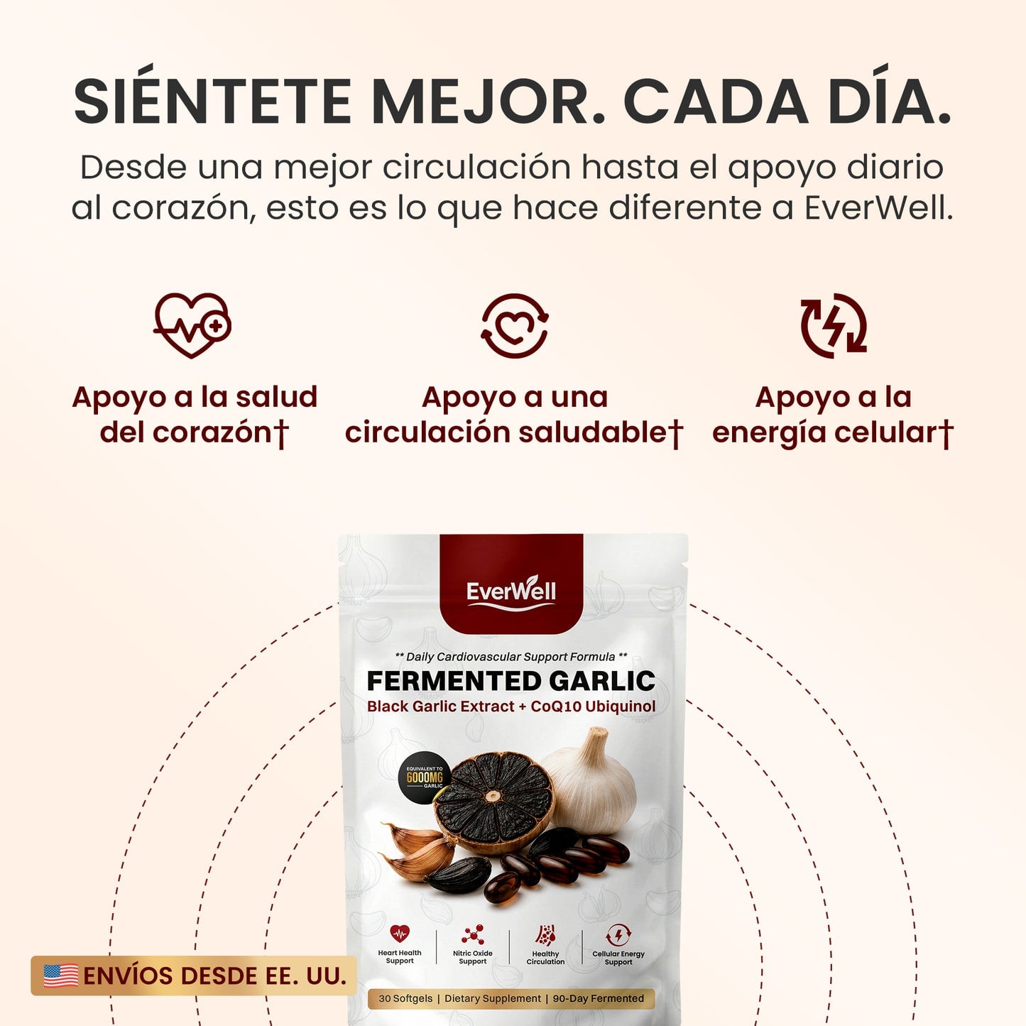EverWell® Extracto de Ajo Negro Fermentado + CoQ10 Ubiquinol | Cápsulas Blandas Sin Olor de 6000 mg