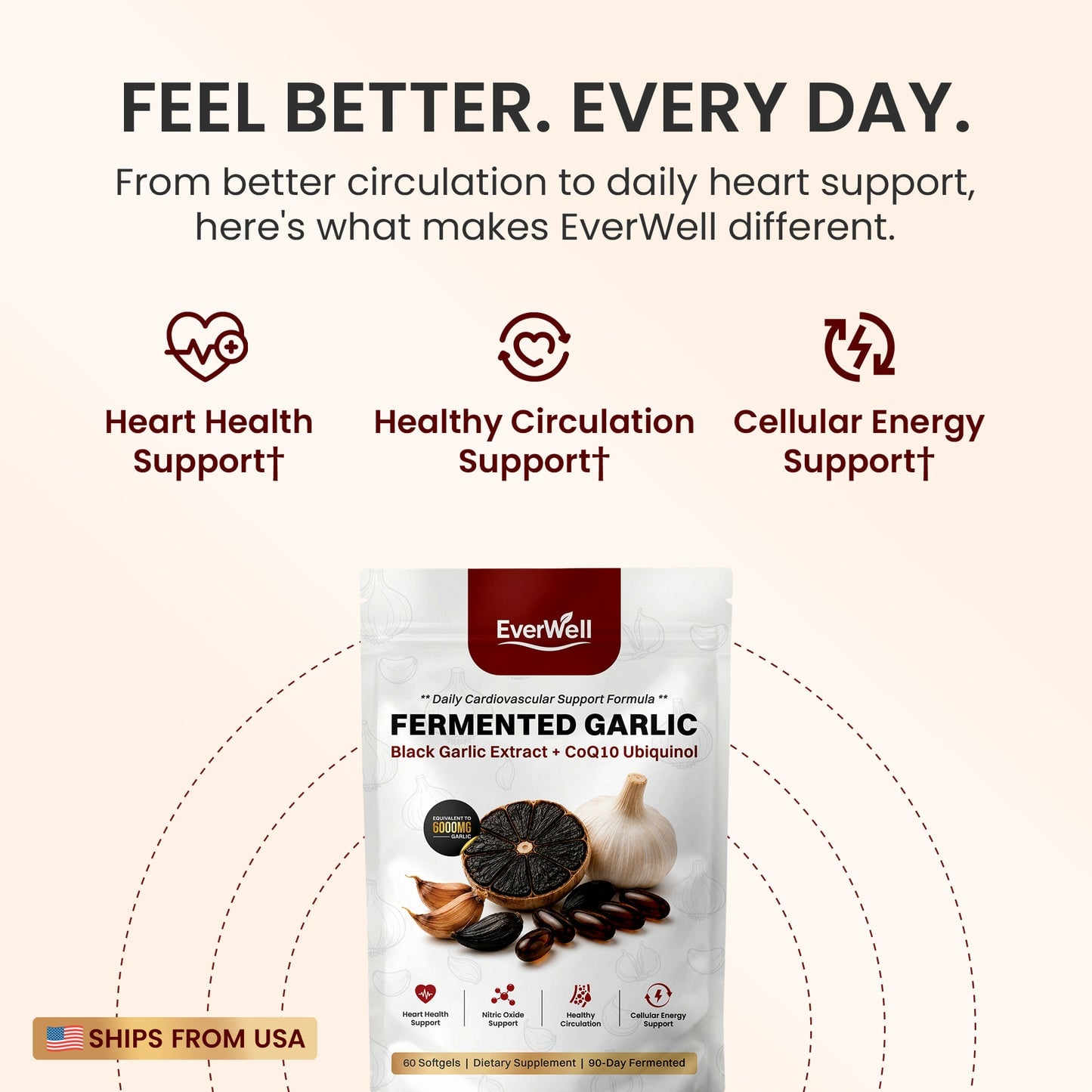 EverWell® Fermented Black Garlic Extract + CoQ10 Ubiquinol | 6000mg Odorless Softgels