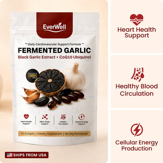 EverWell® Fermented Black Garlic Extract + CoQ10 Ubiquinol : 6000mg Odorless Softgels