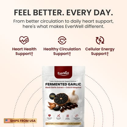 EverWell® Fermented Black Garlic Extract + CoQ10 Ubiquinol | 6000mg Odorless Softgels