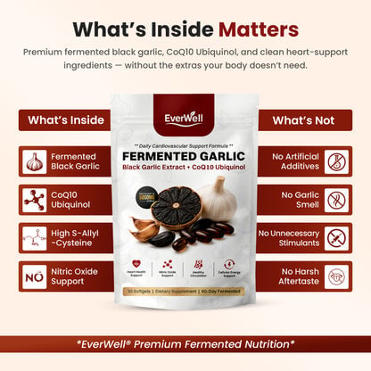 EverWell® Fermented Black Garlic Extract + CoQ10 Ubiquinol - 6000mg Odorless Softgels