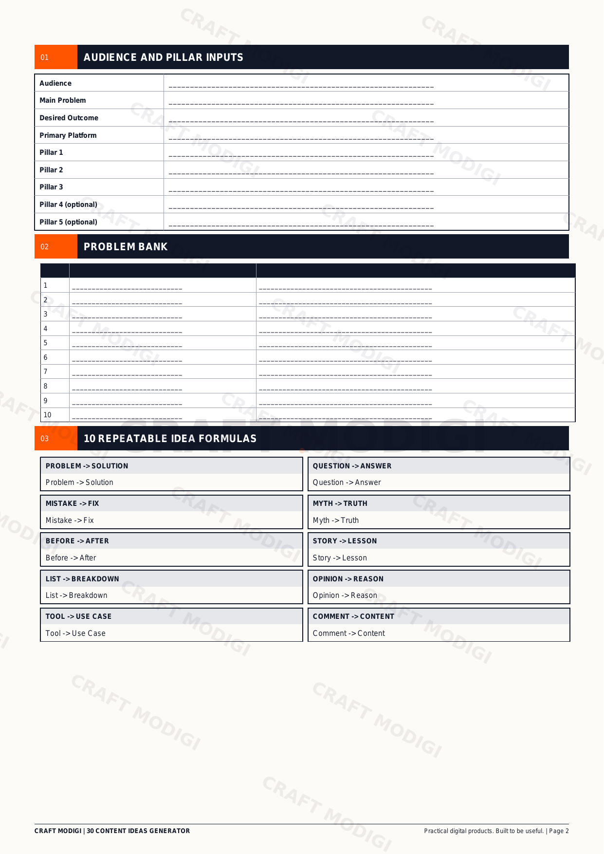 What's inside 30 Content Ideas Generator