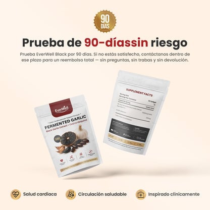 EverWell® Extracto de Ajo Negro Fermentado + CoQ10 Ubiquinol | Cápsulas Blandas Sin Olor de 6000 mg