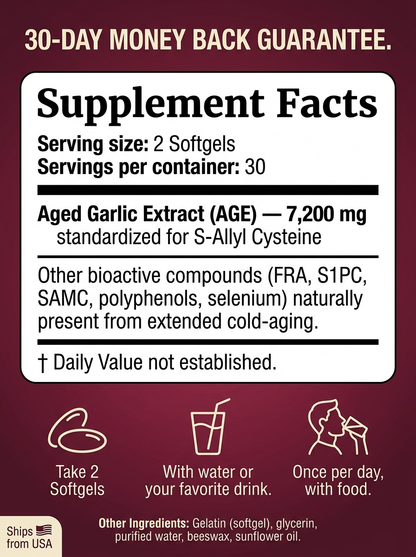 EverWell® Aged Garlic Extract - 7500mg Odorless Softgels | Circulation Support