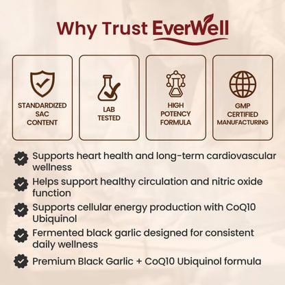 EverWell® Fermented Black Garlic Extract + CoQ10 Ubiquinol - 6000mg Odorless Softgels