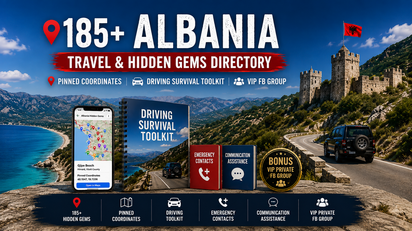 Albania's Beauty — 185+ Travel Gems + Pins & Driving Survival Toolkit + FB 