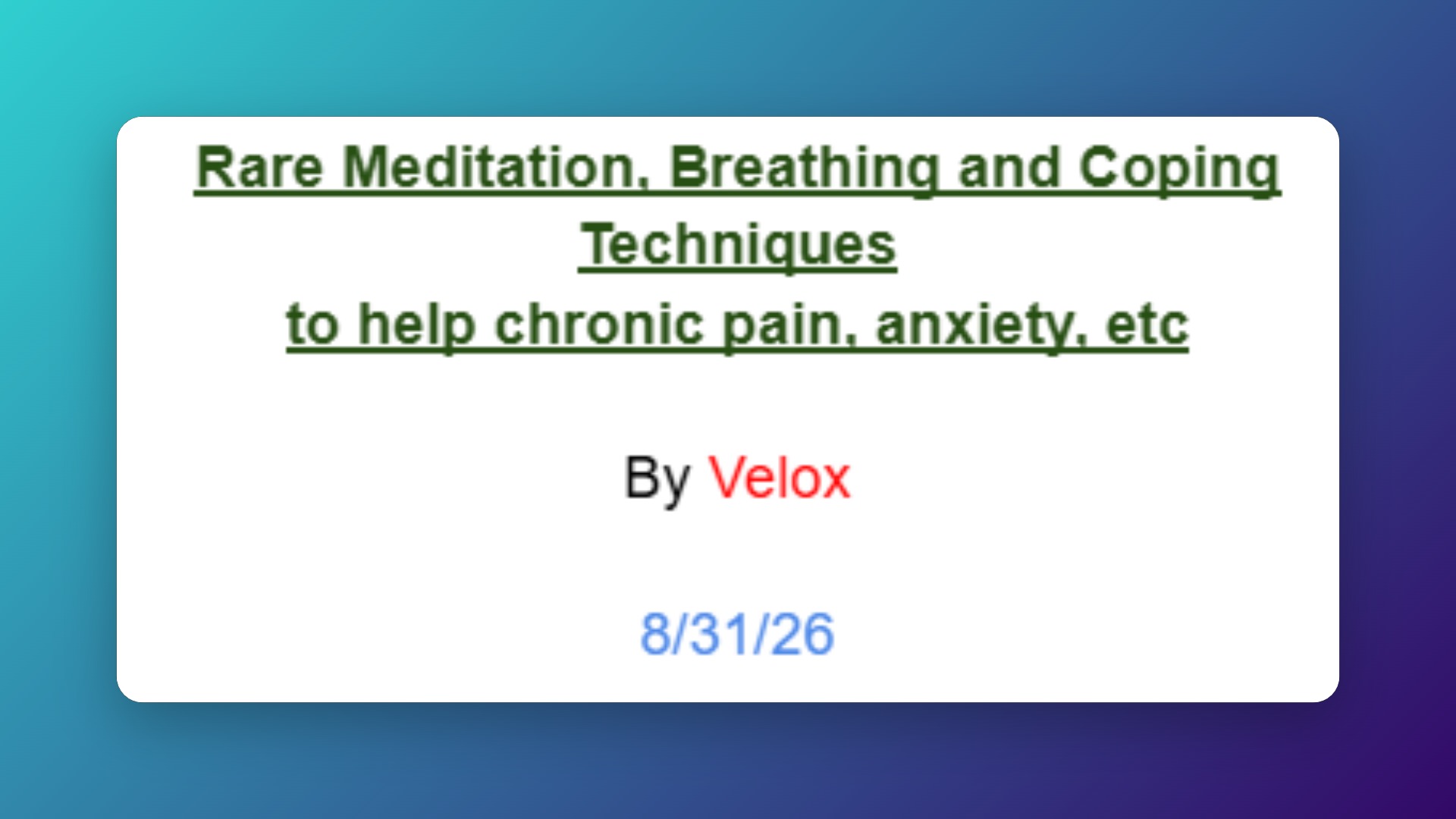 Rare Meditation, Breathing and Coping Techniques 