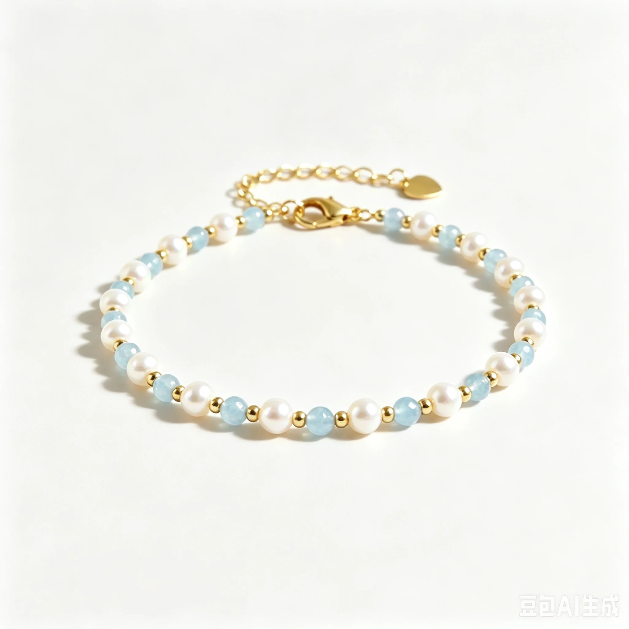 Dainty Aquamarine & Pearl Gold Bracelet