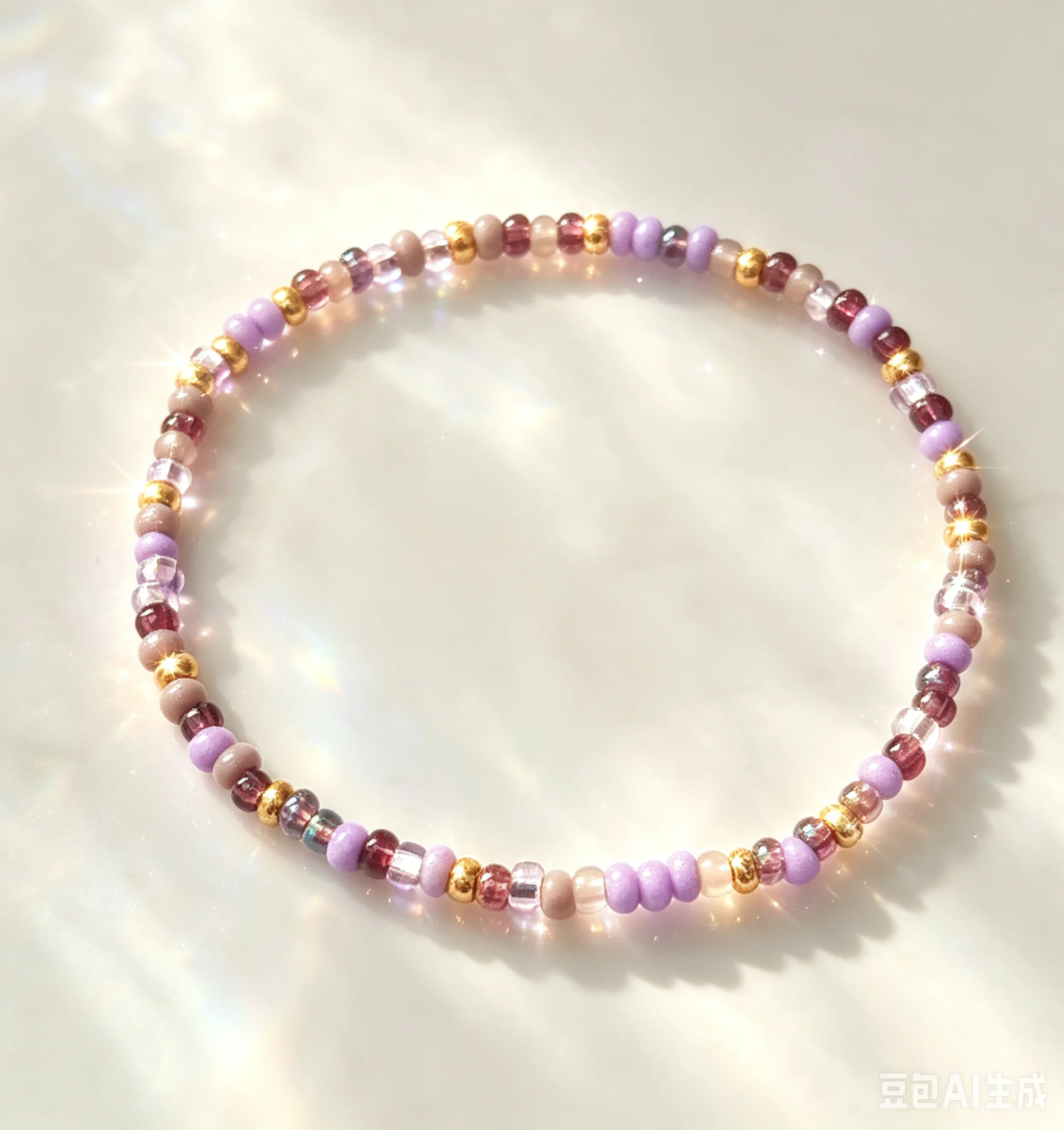 Purple Seed Bead Bracelet, Lavender Mauve Gold Mix, Stacking Boho Jewelry
