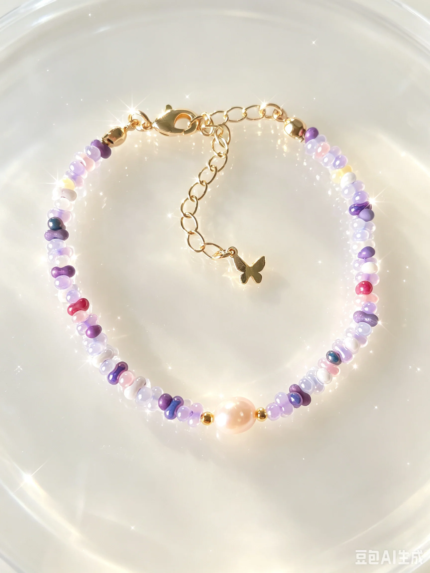 Purple Beaded Bracelet | Lavender Seed Beads with Freshwater Pearl