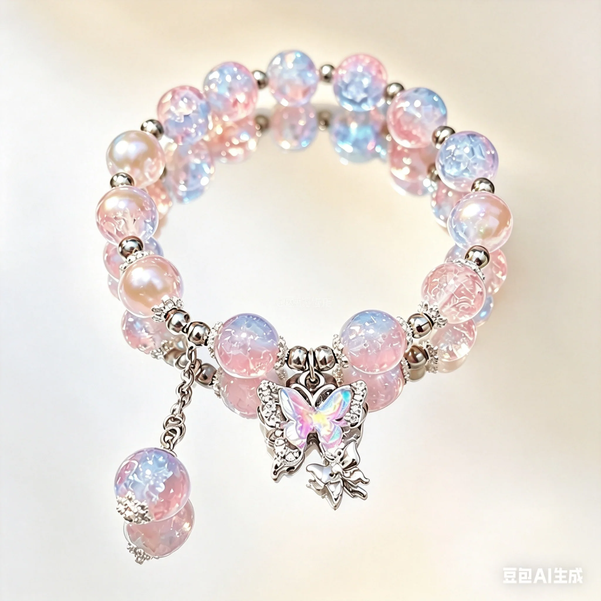 Blue Pink Jade Butterfly Bracelet