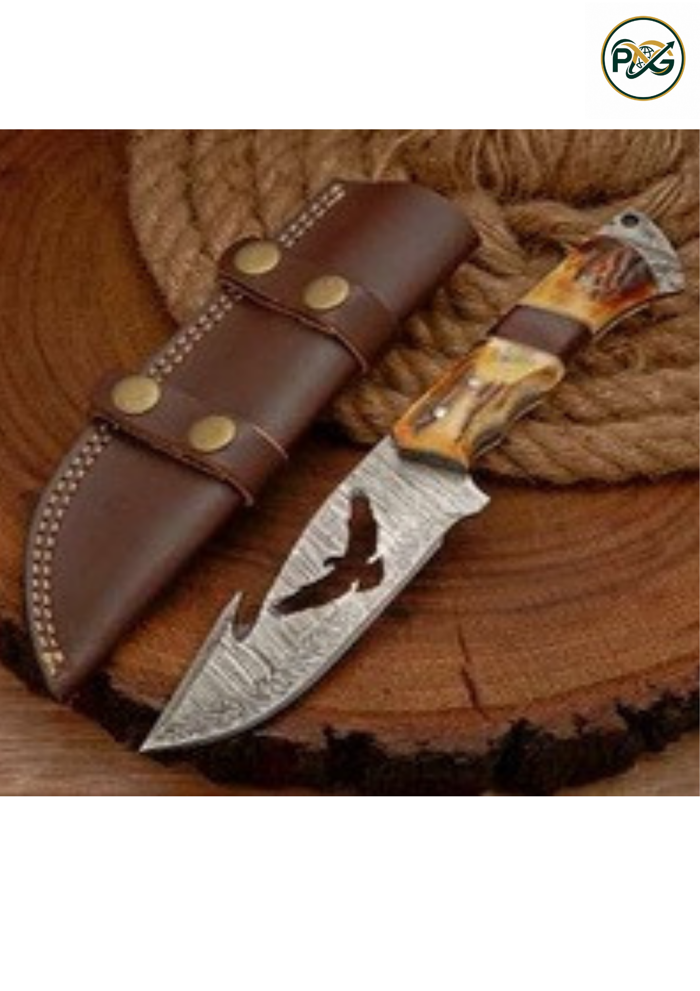 Premium 512-Layer Damascus Eagle Hollow Knife handmade in Wazirabad, Punjab, Pakistan