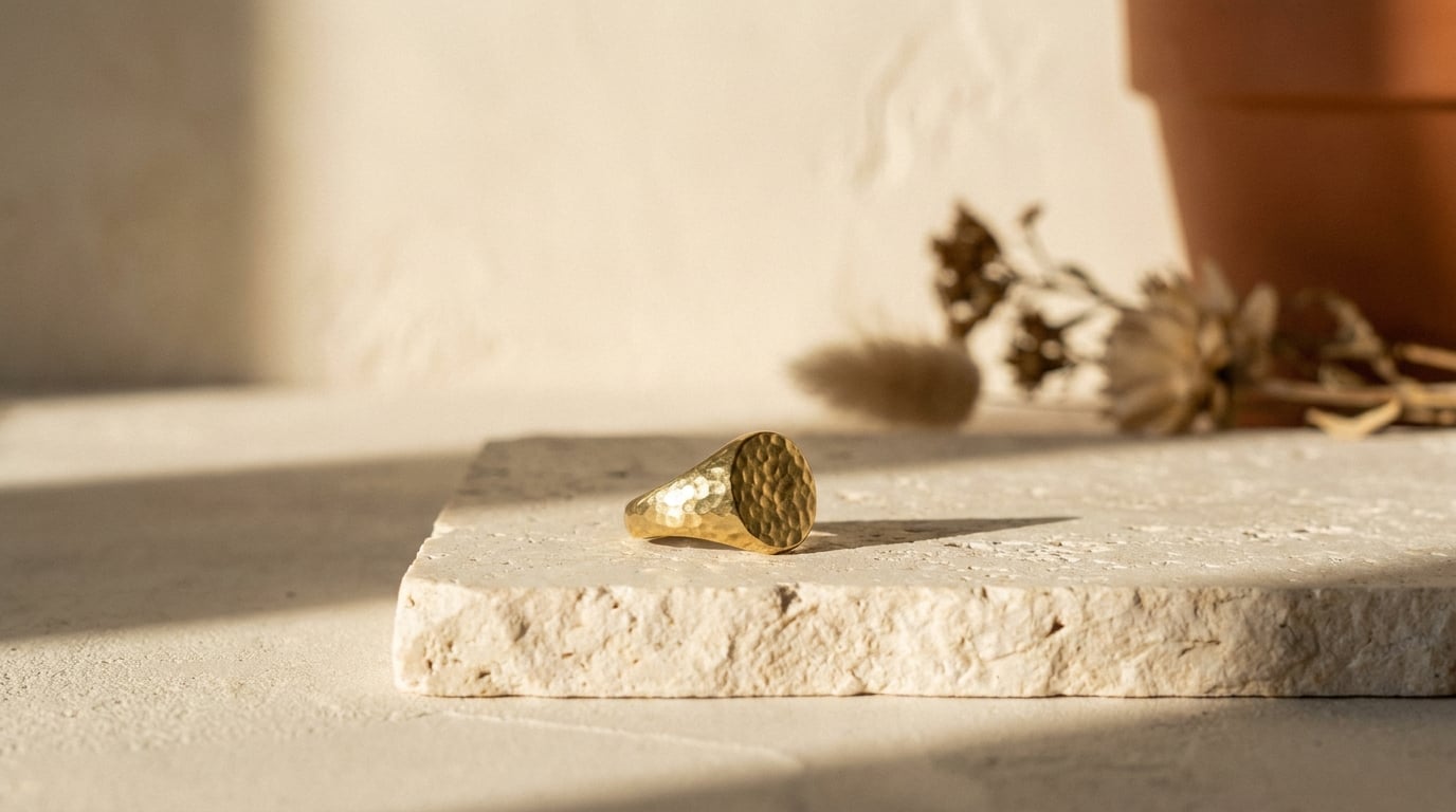 Hammered Brass Signet Ring