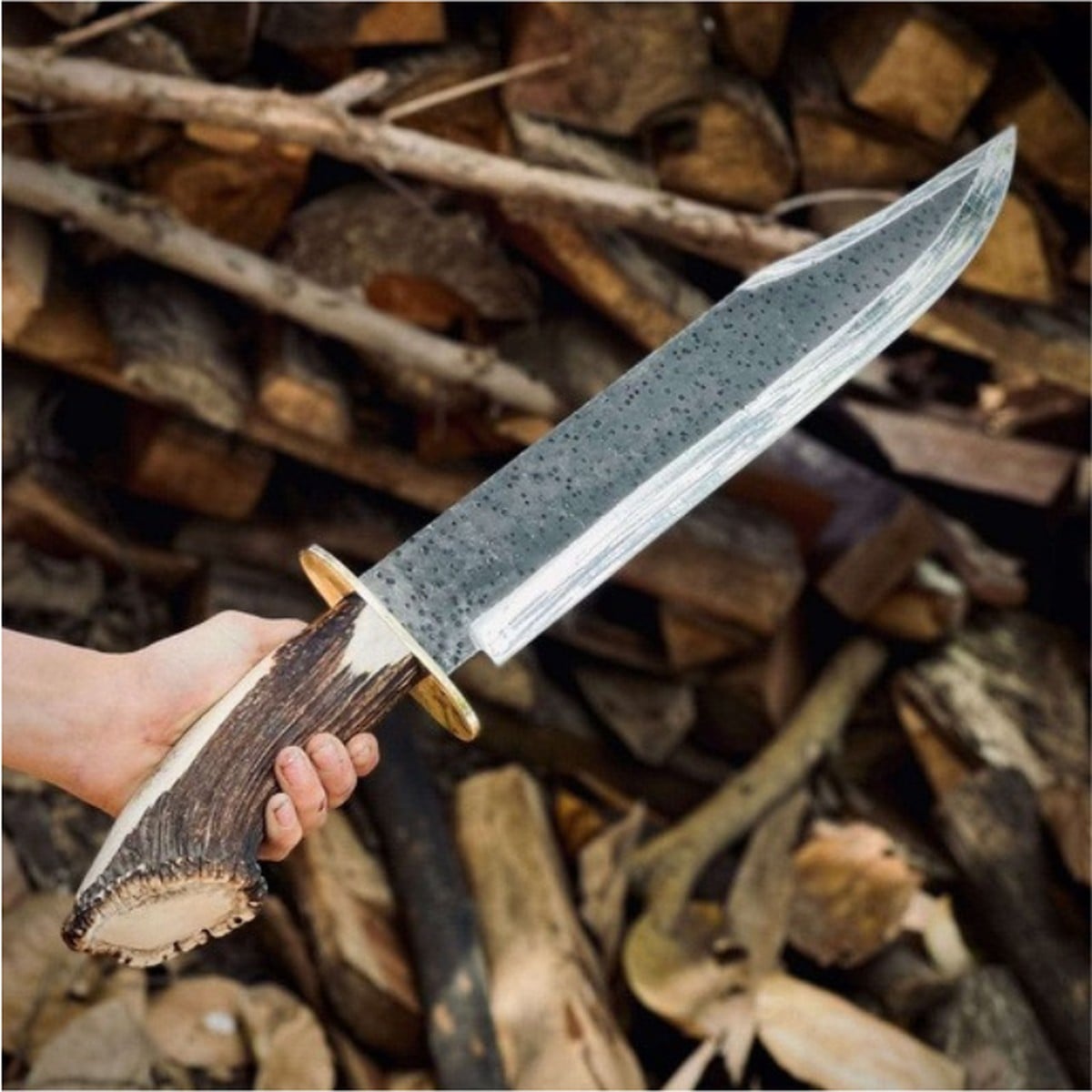 Custom Handmade Stag Horn Hunting Knife handmade in Wazirabad, Punjab, Pakistan