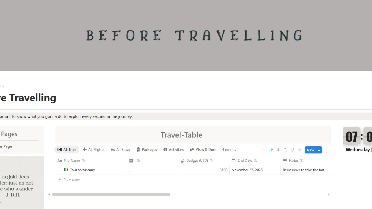 Before travelling 