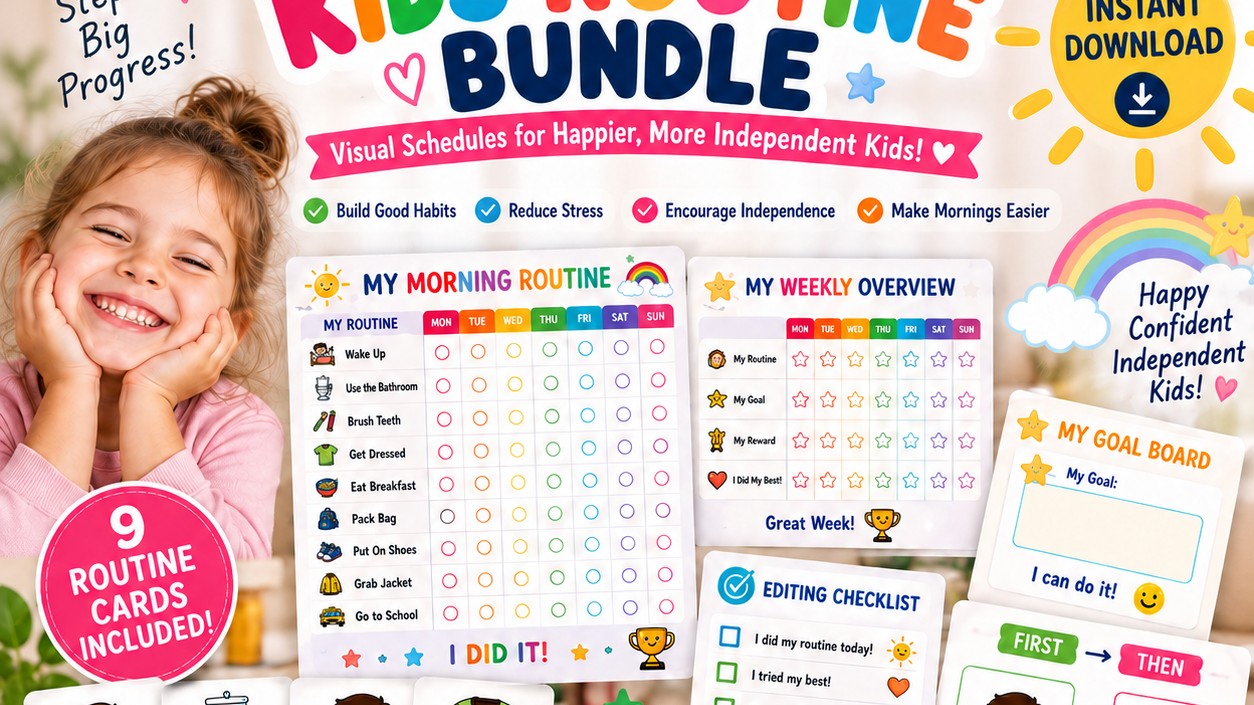 Kids Morning Routine Visual Chart – Printable Routine Cards & Reward Chart