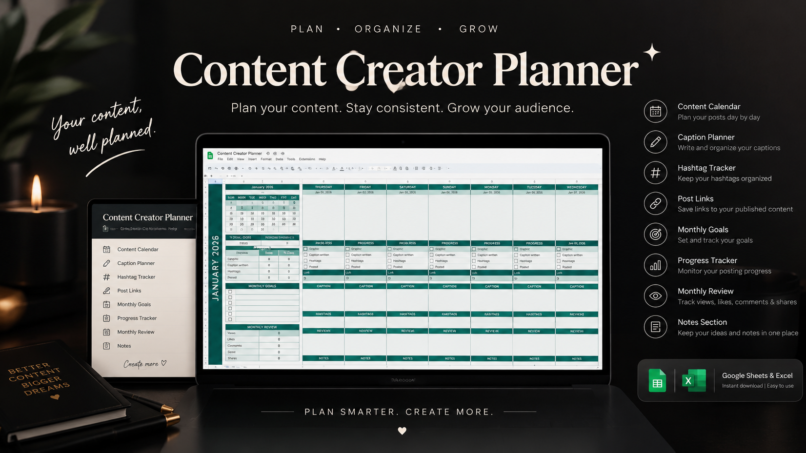 Ultimate Content Creator Planner — Google Sheets & Excel