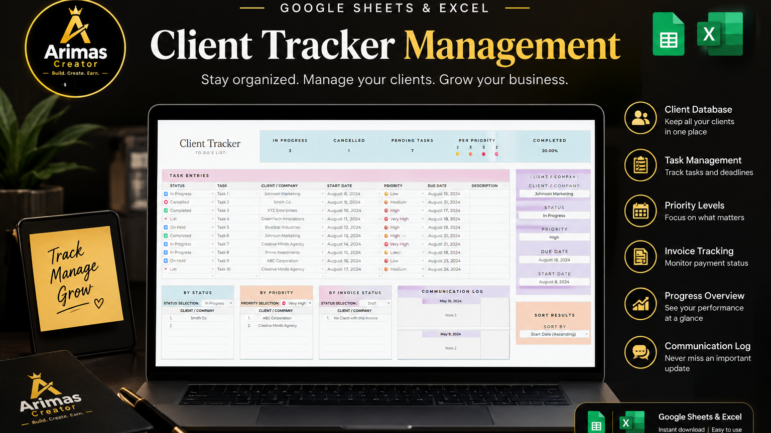 Client Tracker Management — Google Sheets & Excel