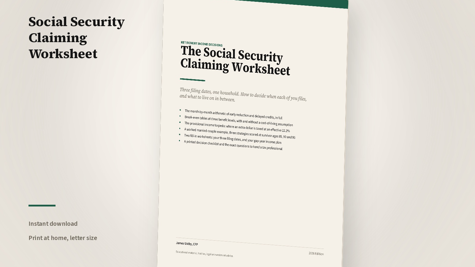 The Social Security Claiming Worksheet