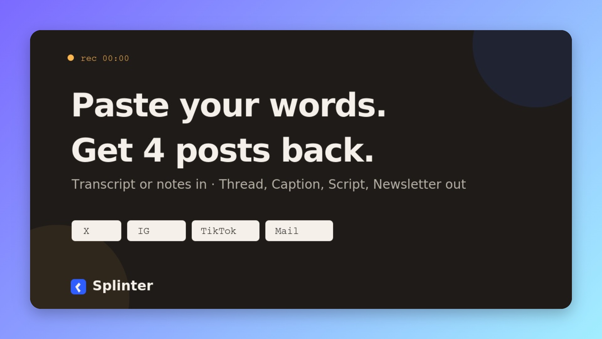 Splinter — Turn 1 piece of content into a week of posts 