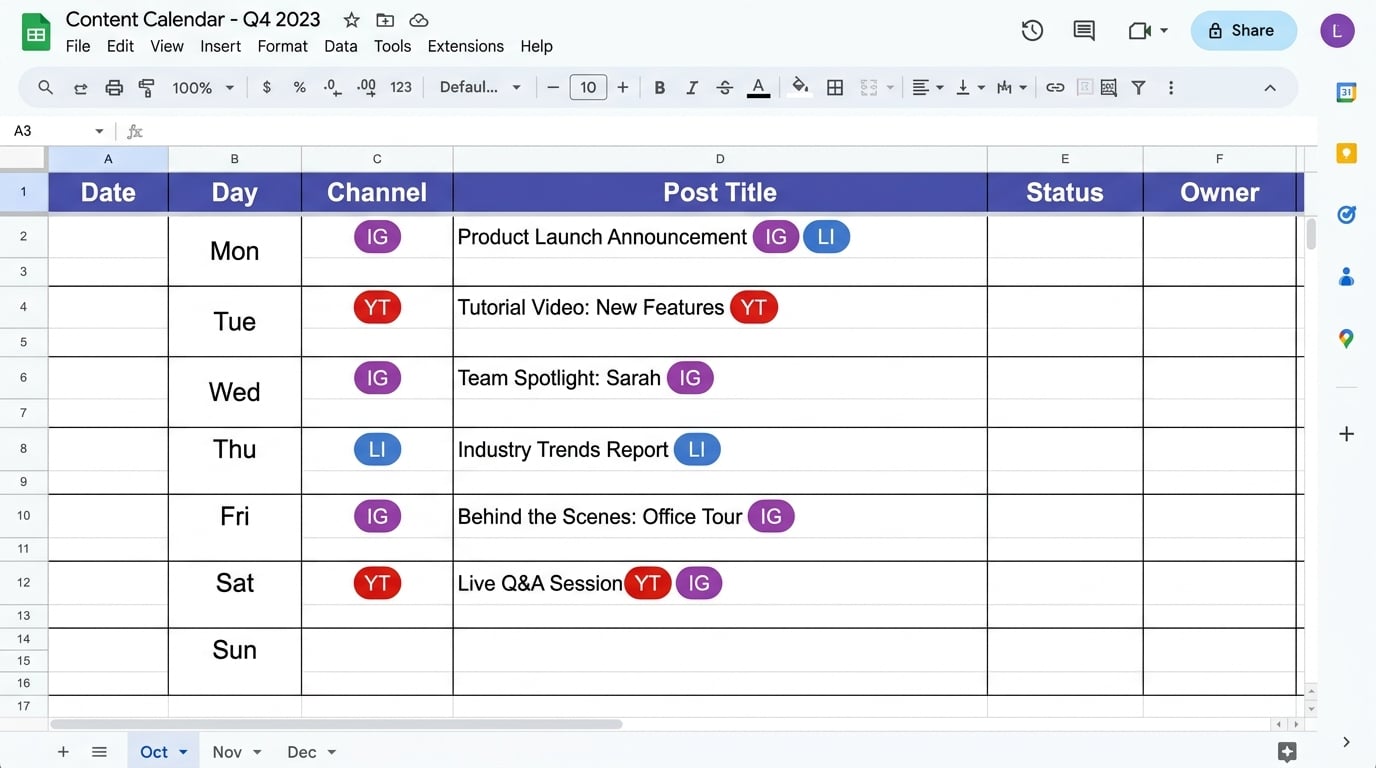 Content Calendar Sheet