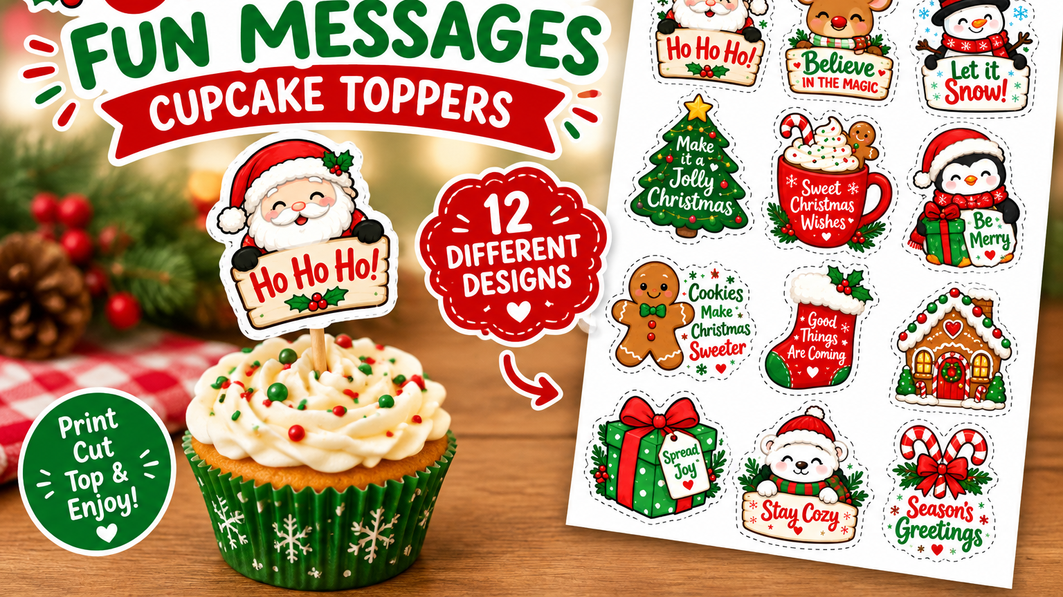 Printable Holiday Cupcake Toppers