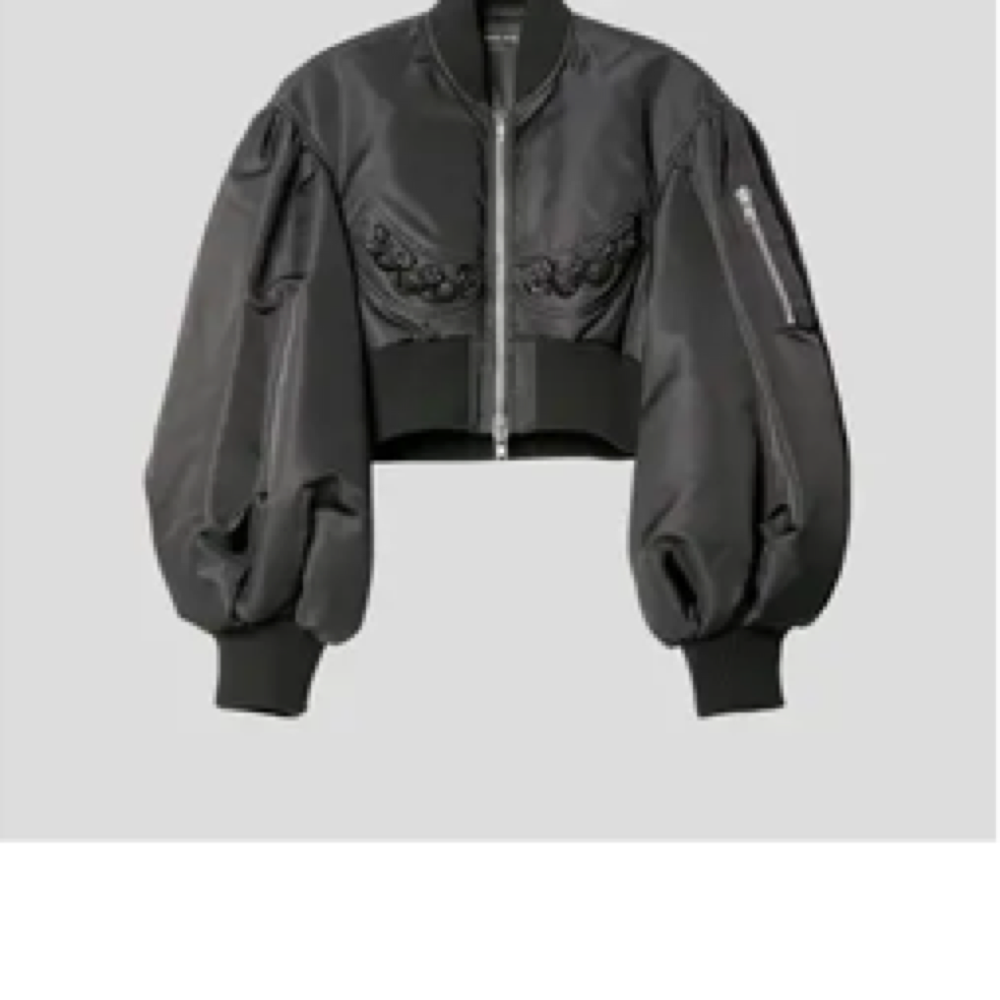 Cropped Puff-Sleeve Bomber, Noir