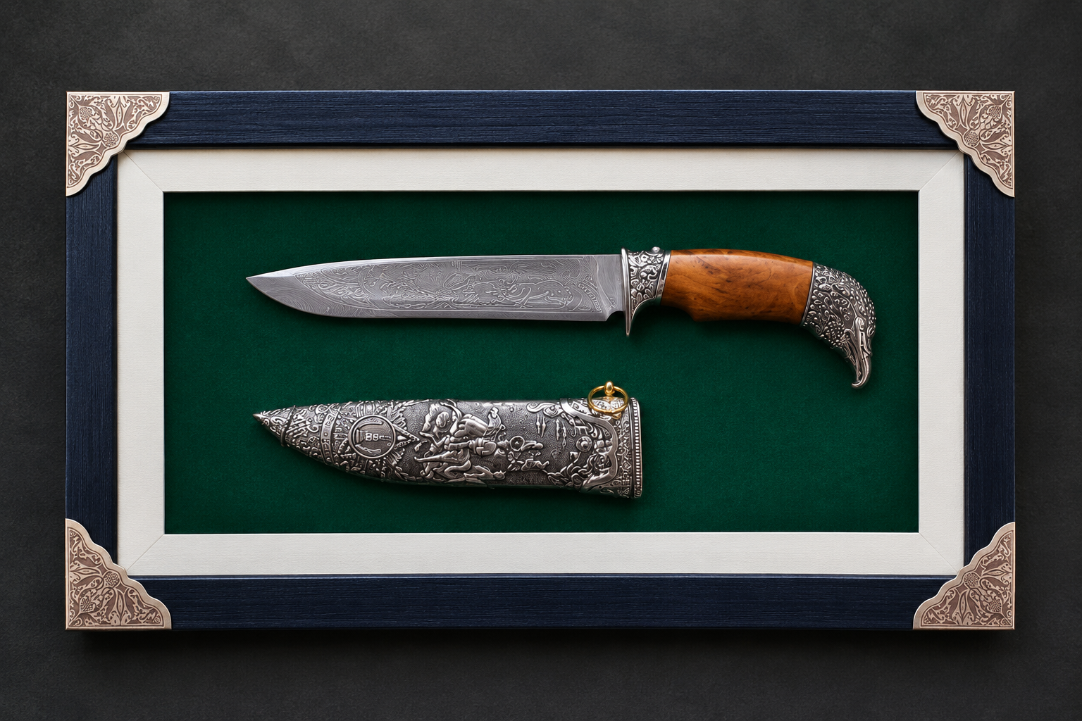 Damascus Hunting Knife with Wooden Handle handmade in Wazirabad, Punjab, Pakistan