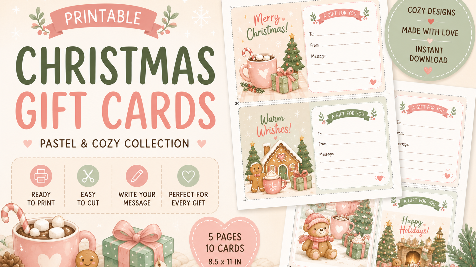 Pastel Cute Printable Gift Cards